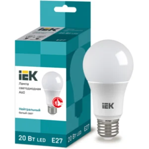 IEK Лампа светодиодная A60 шар 20Вт 230В 4000К E27 - LLE-A60-20-230-40-E27 IEK Лампа светодиодная A60 шар 20Вт 230В 4000К E27 - LLE-A60-20-230-40-E27