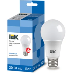 IEK Лампа светодиодная A60 шар 20Вт 230В 6500К E27 - LLE-A60-20-230-65-E27 IEK Лампа светодиодная A60 шар 20Вт 230В 6500К E27 - LLE-A60-20-230-65-E27
