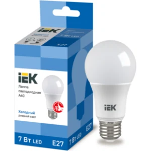 IEK Лампа светодиодная A60 шар 7Вт 230В 6500К E27 - LLE-A60-7-230-65-E27 IEK Лампа светодиодная A60 шар 7Вт 230В 6500К E27 - LLE-A60-7-230-65-E27