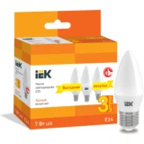 IEK Лампа светодиодная C35 свеча 7Вт 230В 3000К E14 (3шт/упак)
