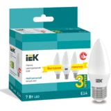 IEK Лампа светодиодная C35 свеча 7Вт 230В 4000К E14 (3шт/упак)