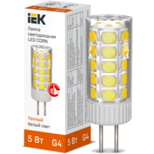 IEK Лампа светодиодная CORN капсула 5Вт 12В 3000К керамика G4 - LLE-CORN-5-012-30-G4 IEK Лампа светодиодная CORN капсула 5Вт 12В 3000К керамика G4 - LLE-CORN-5-012-30-G4