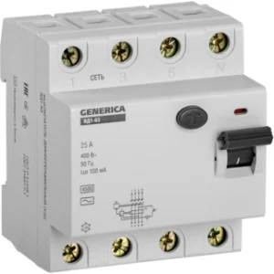 IEK Выключатель дифференциальный (УЗО) ВД1-63 4Р 25А 100мА GENERICA - MDV15-4-025-100 IEK Выключатель дифференциальный (УЗО) ВД1-63 4Р 25А 100мА GENERICA - MDV15-4-025-100
